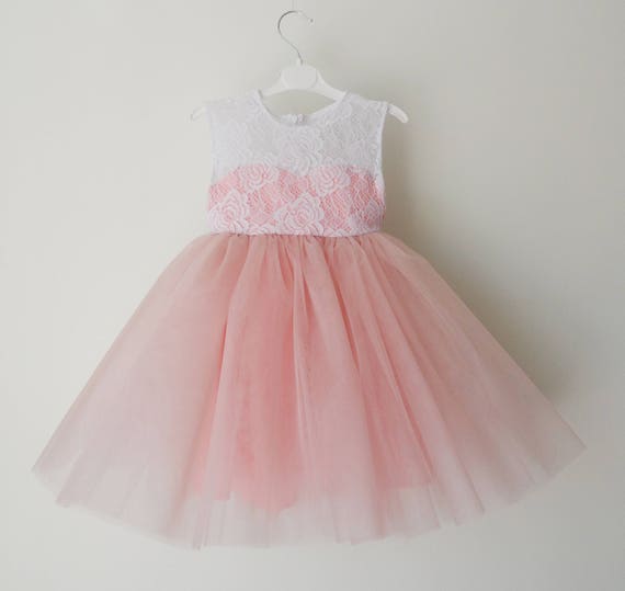 Blush pink flower girl dress tulle dress princess dress