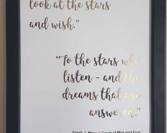 Sarah J. Maas Rhysand and Feyre quote print. Stars, wishes and dreams. Rose gold foil print.