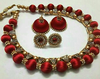 Silk Thread Indian Jewellery Set (Necklace & Earrings)
