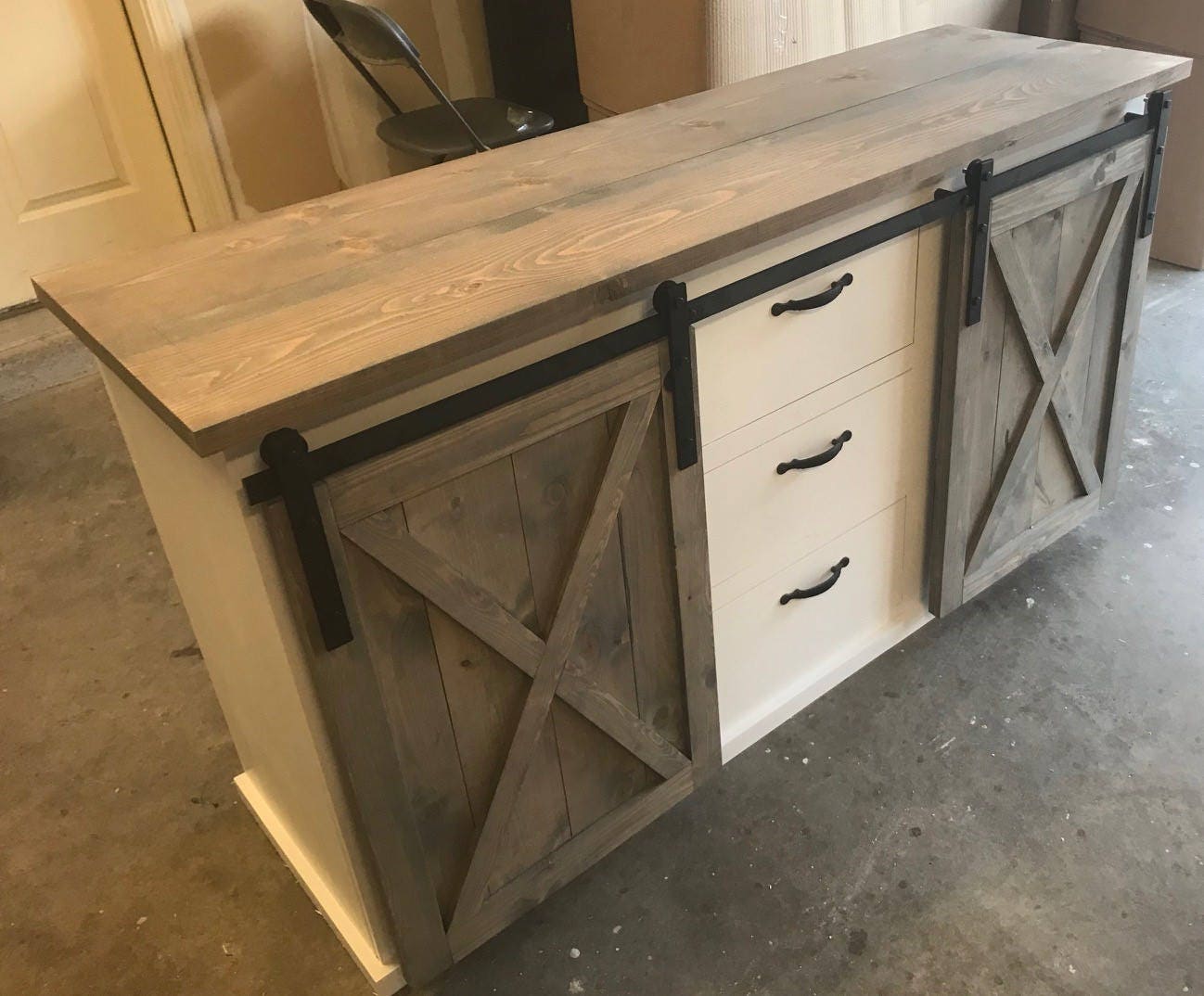 Large Sliding Barn Door Vanity with Drawers
