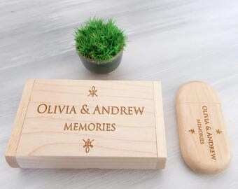 Wooden Usb Box 32GB, 16GB USB Wedding Flash Drive Personalized Wedding Gift Wooden USB Wedding Memory Engraved USB Wedding Gifts for Couple