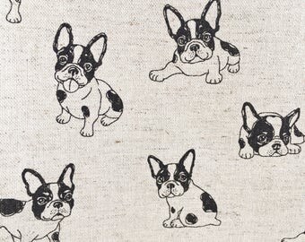 French Bulldog fabric, Boston Terrier fabric, dog fabric, Japanese Kudo fabric, cotton linen natural, puppy fabric