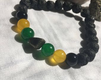 Prosperity Bracelet // Pyrite, Lava, Jade and Onyx Bracelet