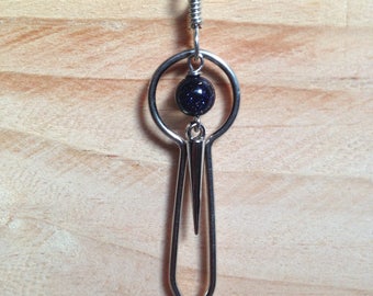 Roach Clip Pendant Necklace ~ Genuine Blue Goldstone & Silver Spike ~ Spring Action Functional Jewelry