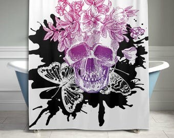Purple Pink Floral Sugar Skull Shower Curtain 60 X 72 inch Bathroom Decor Home Decor Gift for Mom