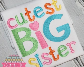 Cutest Big Sister embroidered shirt - Sibling - Big Sister - Little Sister - New Baby