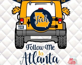 Georgia Tech - Follow Me to Atlanta - Tailgating Jeep SVG, Silhouette studio bundle - design download
