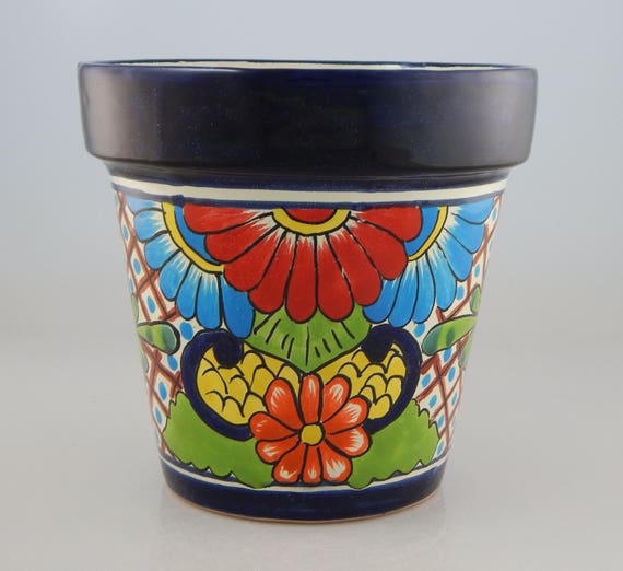 Mexican Ceramic Flower Pot Planter Folk Art Pottery Handmade