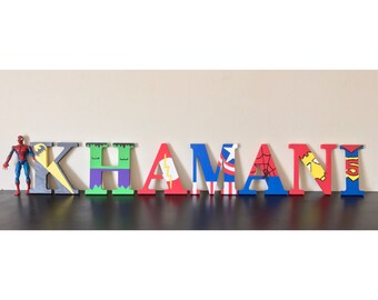 Hand painted superhero letters, superhero decor for boys room