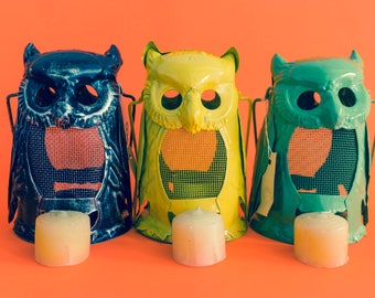 Vintage Owl Lantern Candle Holder // 80's // Deck Lights //