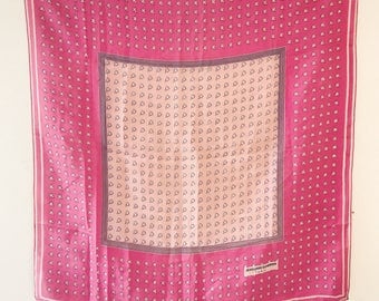 60s Jean Louis Scherrer Pink Floral Print Square Scarf / Girly Print / Delicate Floral Motif / French Designer / 1960s / Sixties