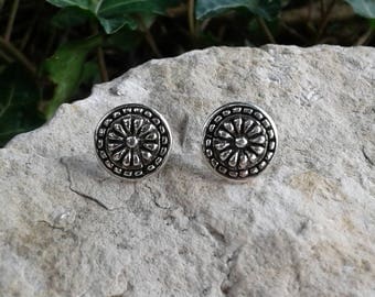 Aztec Earrings, Solid Sterling Silver Aztec Design Stud Earrings, Aztec Jewelry