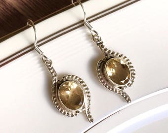 Vintage Citrine earrings, gemstone earrings, sterling silver earrings, vintage earrings, sterling silver jewellery, gift for her, silver gem
