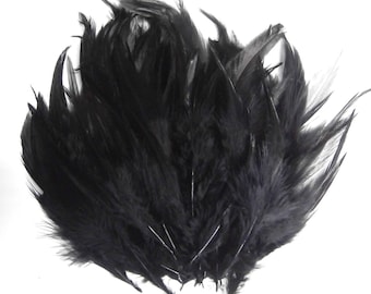 100pcs Black Rooster Feathers. Bridal Wedding Crafts,