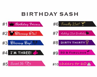 Birthday Party Sash-Talk Thirty To Me-30th Birthday-Dirty Thirty-50 and Fabulous-50th Birthday Sash-Happy Birthday Sash-Birthday Favor