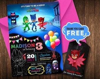 Pj Masks Invitation - Pj Masks Invite - Pj Masks Birthday - Pj Masks Party - Pj Masks Cards - Pj Masks Tags - Pj Masks Birthday Party