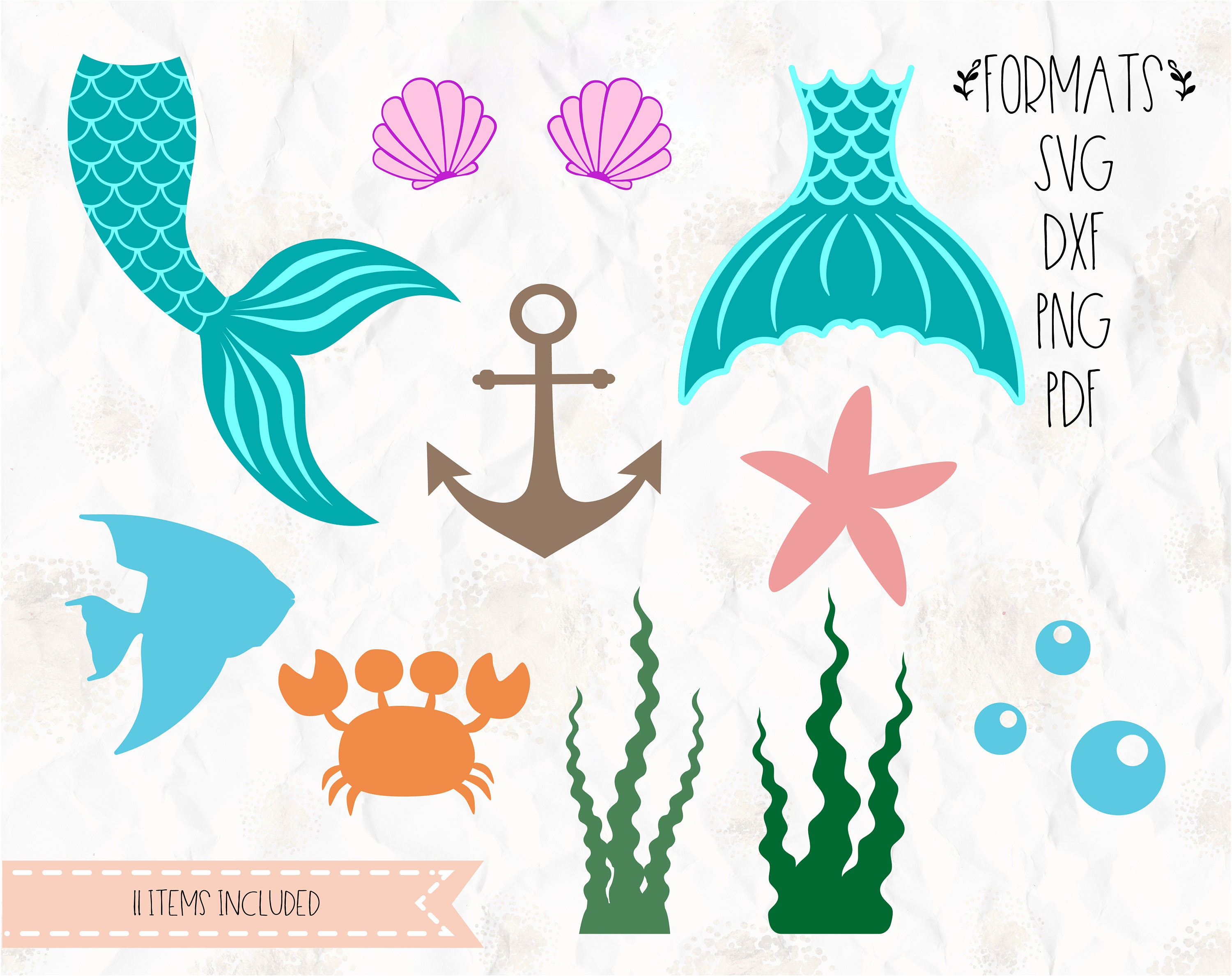 Download Mermaid tail clam shell SVG layered PNG DXF Pdf cricut