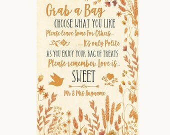 Autumn Leaves Grab A Bag Candy Buffet Cart Sweets Personalised Wedding Sign