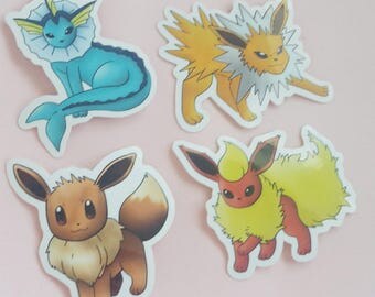 Pokemon Stickers - Eevee, Vaporeon, Jolteon, Flareon