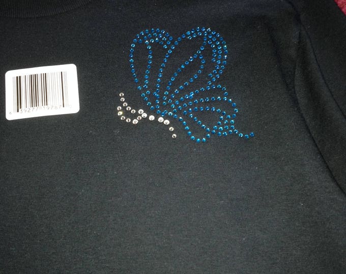 Black Pullover Jersey Knit Longsleeve Blouse with Swarovski Crystal Butterfly Embellishment Adult Medium Size for Christmas or Birthday Gift