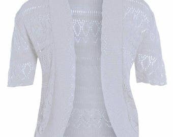 CUTE women's ivory cropped half sleeve knit summer crochet shrugs size 14-16 cheap shrugs