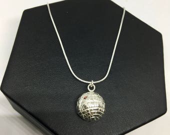 Fine (.999) Silver Star Wars inspired Death Star pendant with crystal "Kyber" gem superlaser