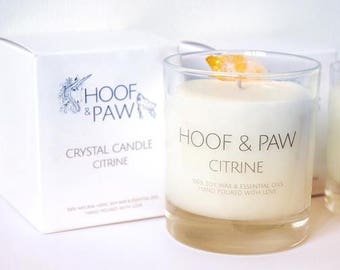 30cl Large Citrine Crystal Candle | 100% natural with essential oils | Lemongrass, Bergamot & Cedarwood