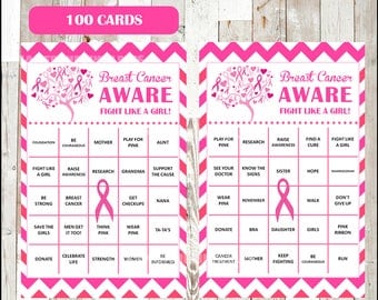 50% OFF Breast Cancer Awareness Month Bingo Cards - Printable Pink Ribbon Event Activity - 100 different Cards - Instant Download