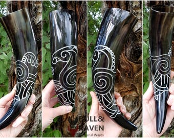 Sleipnir, Odin's Eight-Legged Horse Carved Drinking Horn