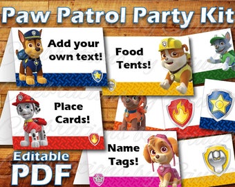 Printable Paw Patrol Birthday Party Food Label Tent Card Instant Digital Download for use as Paw Patrol Party Place cards / Name Tags Skye