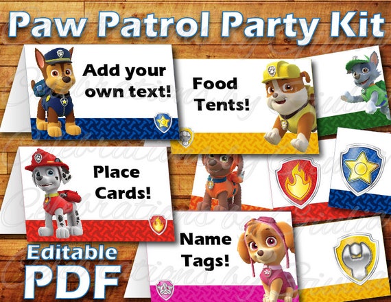 Printable Paw Patrol Birthday Party Food Label Tent Card