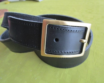 black leather and gold buckle