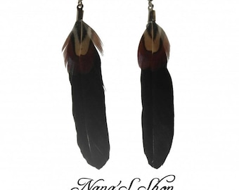 Black and natural feather earrings