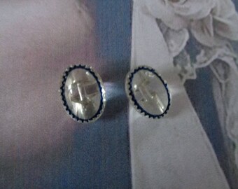 Set of 2 etched glass, vintage buttons buttons