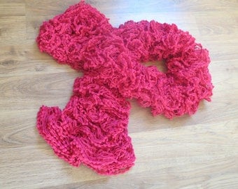 Hand knitted fashion scarf raspberry