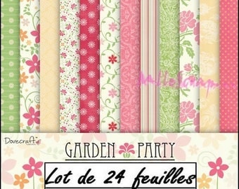 Set of 24 sheets theme "Garden Party" 15 X 15 cm scrapbooking cardmaking (ref.110) *.
