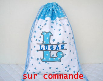 SAC à chaussons, doudou ou petits vetements, personnalisé pour l'école ou chez la nourrice