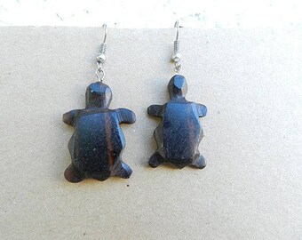 Earring turtle back ethnic smooth ebony wood