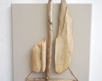 Canvas 3D wall decor * sailboat * Driftwood