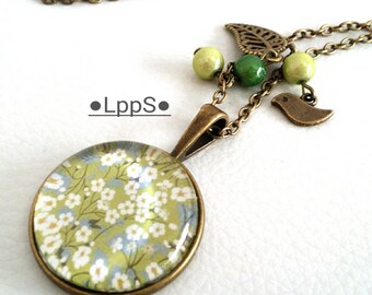 retro vintage romantic style pendentif●○●liberty ●○● cabochon necklace