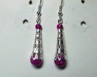 Filigree earrings and pearls marbled purple