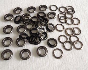 Black metal eyelet lot 20 pieces with slices of 16.5 mm x 10 mm x 5 mm for bags curtains leather ties