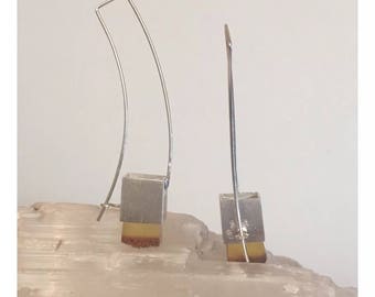 Minimalist Reclaimed Amber Oxidised Sterling Silver Earrings