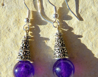 STERLING SILVER 925 AMETHYST PURPLE CONE EARRINGS