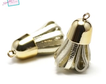 2 tassels made of faux leather "clochette" 40 x 20 mm, Silver Gold Bell