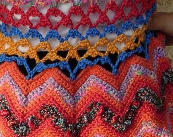 multicolored 6/8 years tunic made freeform crochet