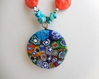 multicolored "mille fiori" murano glass disc