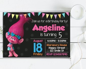 Trolls birthday invitation | Etsy