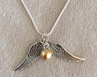 Golden Snitch Necklace on 20" Silver Chain or 18" Black Leather Necklace Potterhead Snitch Hogwarts Quidditch Seeker Wizard Snitch Necklace