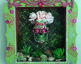 Sugar Skull / Dia de Los Muertos Shadow box, offrenda "Queen of the Agave"